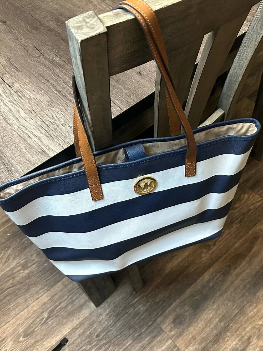 Michael Kors Navy and White Striped Tote Bag